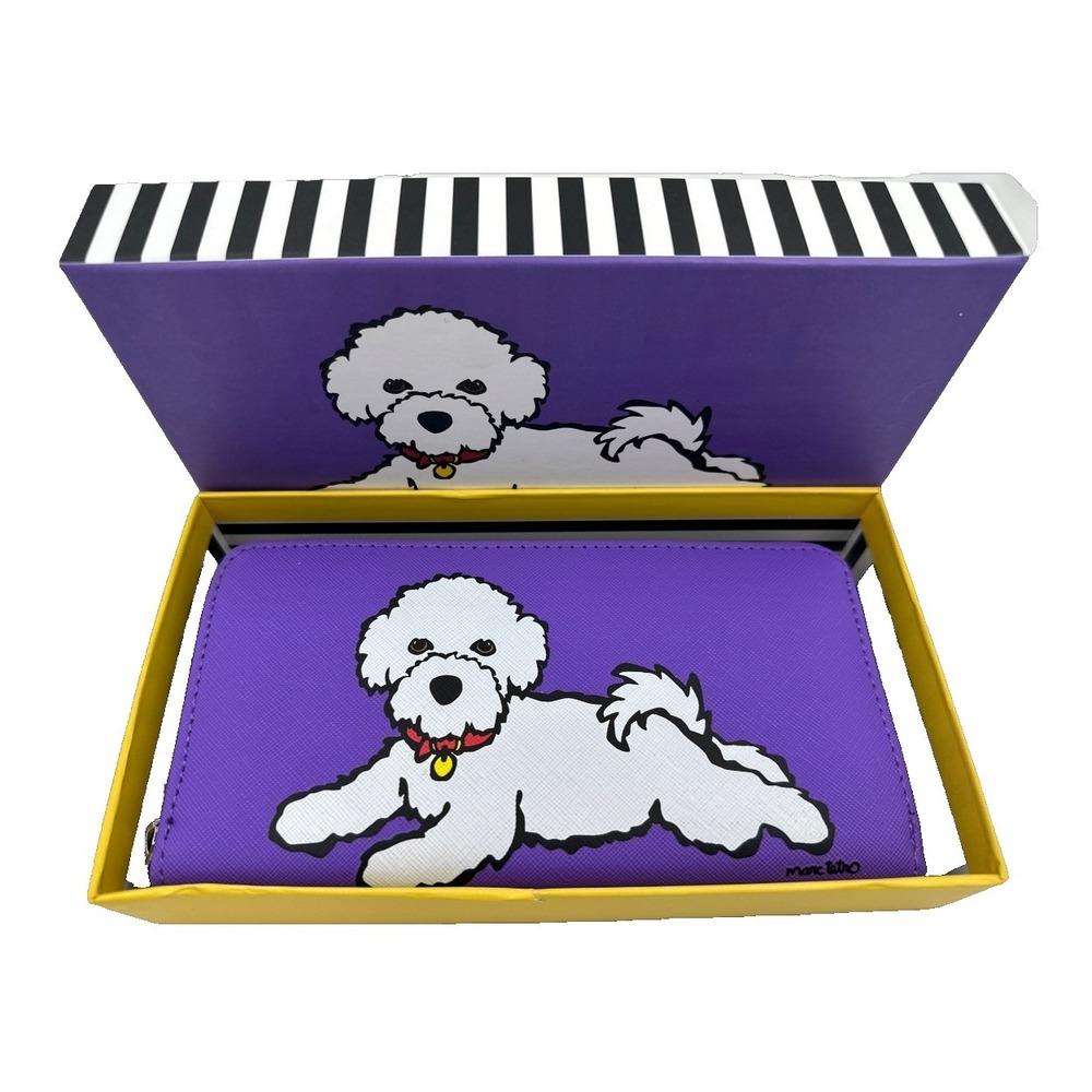 Marc Tetro Bishon Frise Dog Wallet Purple Zip Around Gift Box Cute Pup